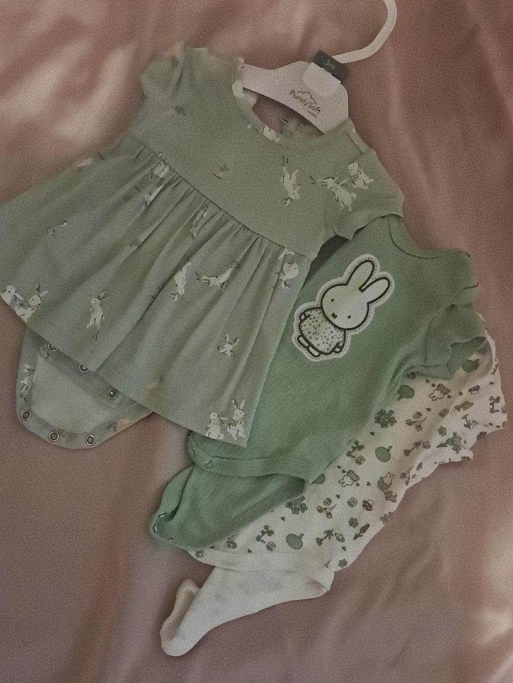 3-Piece Mint Green Baby Dress & Onesies Set